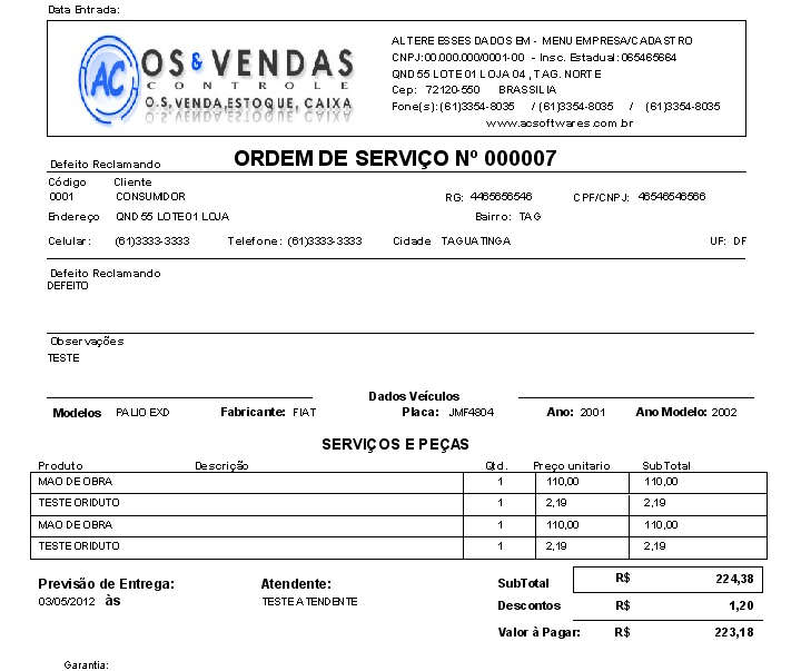 Ordem de Serviço Oficina com Controle de Estoque e vendas